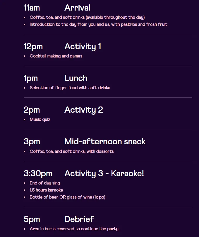 team building schedule at lucky voice bars